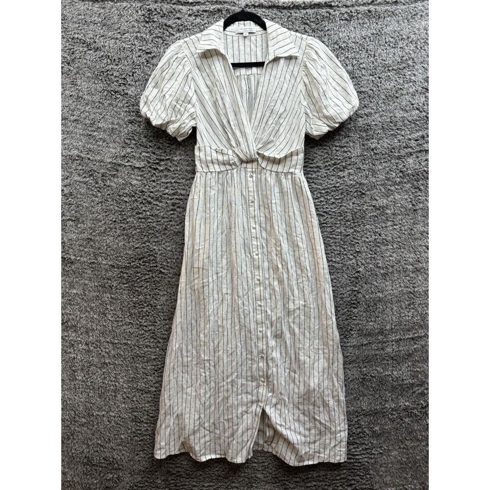 Derek Lam Collective Maya twisted striped linen and cotton-blend midi dress Size